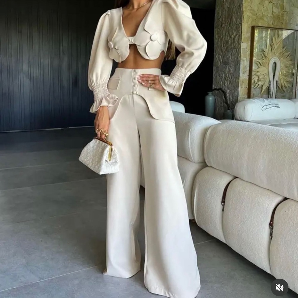 Elegant Cream Wide-Leg Pants